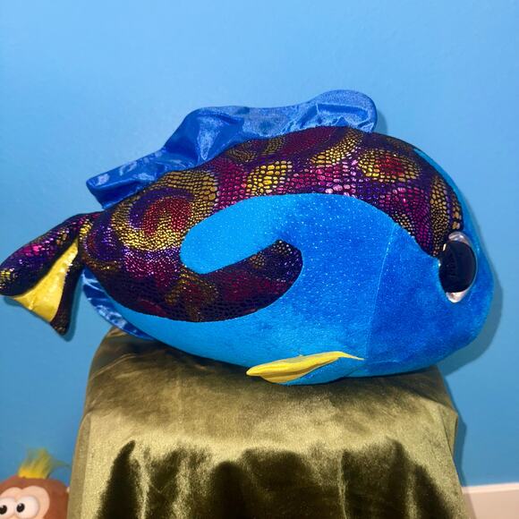 Ty Beanie Boo Aqua Blue Tang Fish Plush 17” Large Sparkle Eyes EUC - Picture 5 of 6